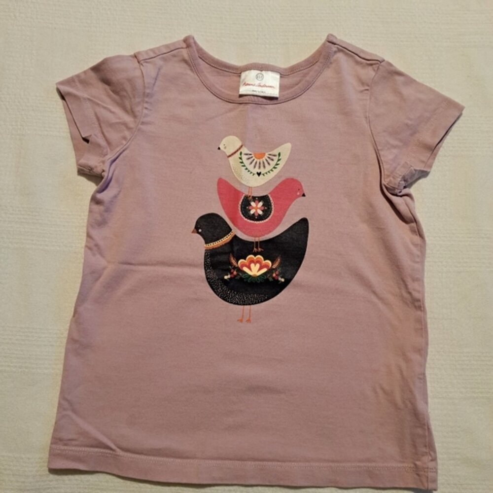 Hanna Andersson girls size 5 light purple shirt 3 bird design GUC